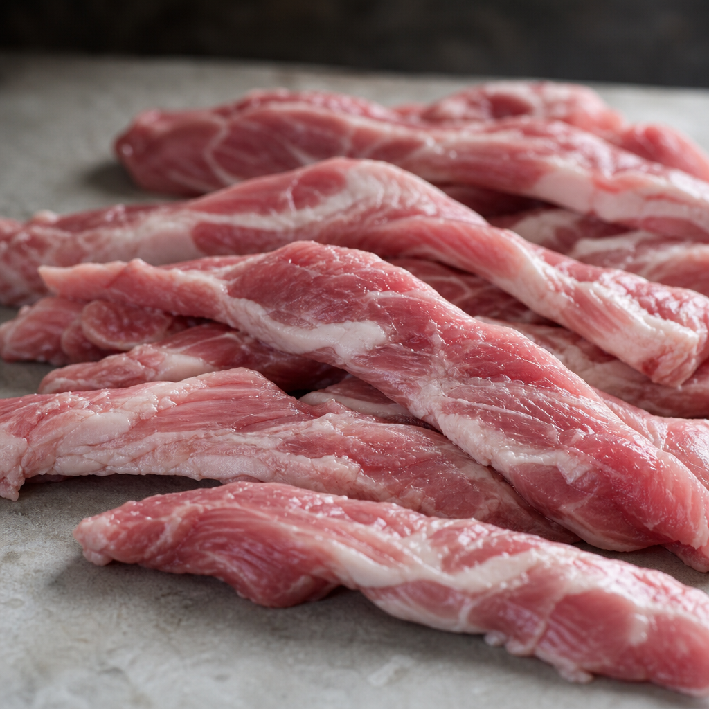 Rauwe Iberico ribfingers op een lichte stenen ondergrond