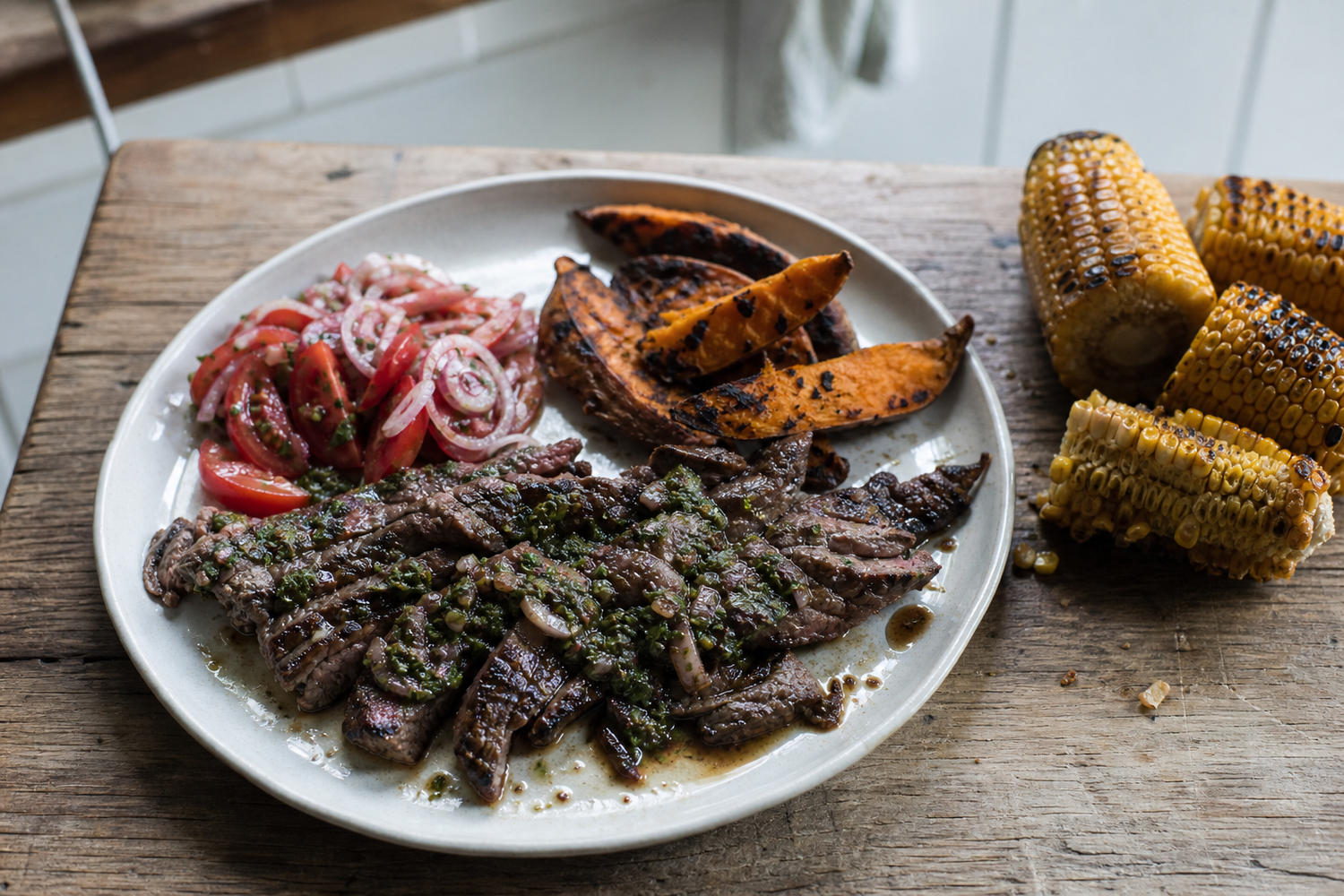 Gegrilde bavette met sjalot en chimichurri