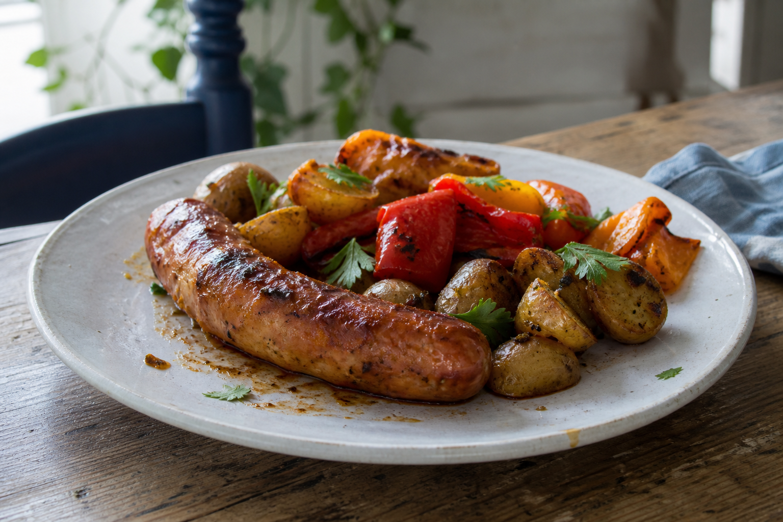 Worst uit de oven met aardappel en paprika