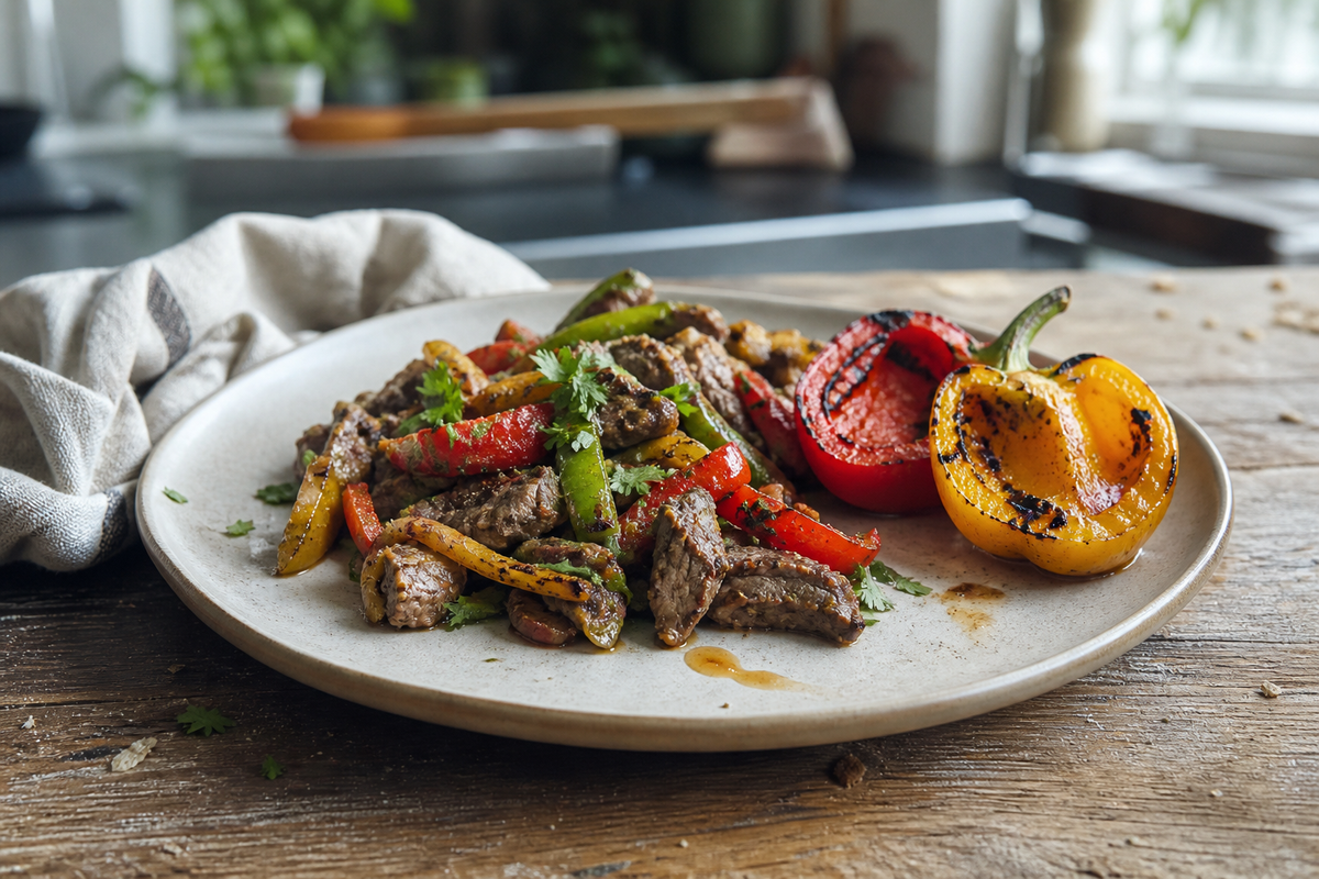 Roerbak met biefstukpuntjes en paprika
