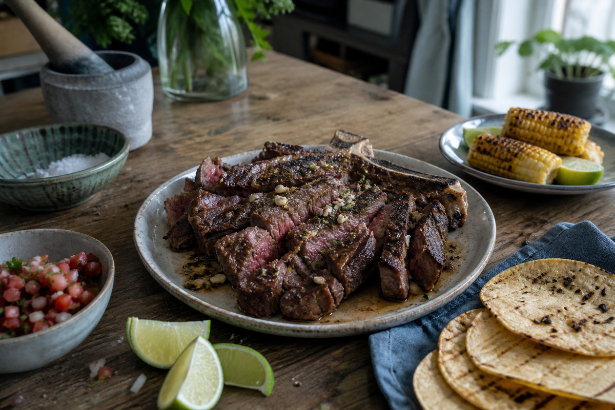 Côte de boeuf uit de pan met knoflook en boter