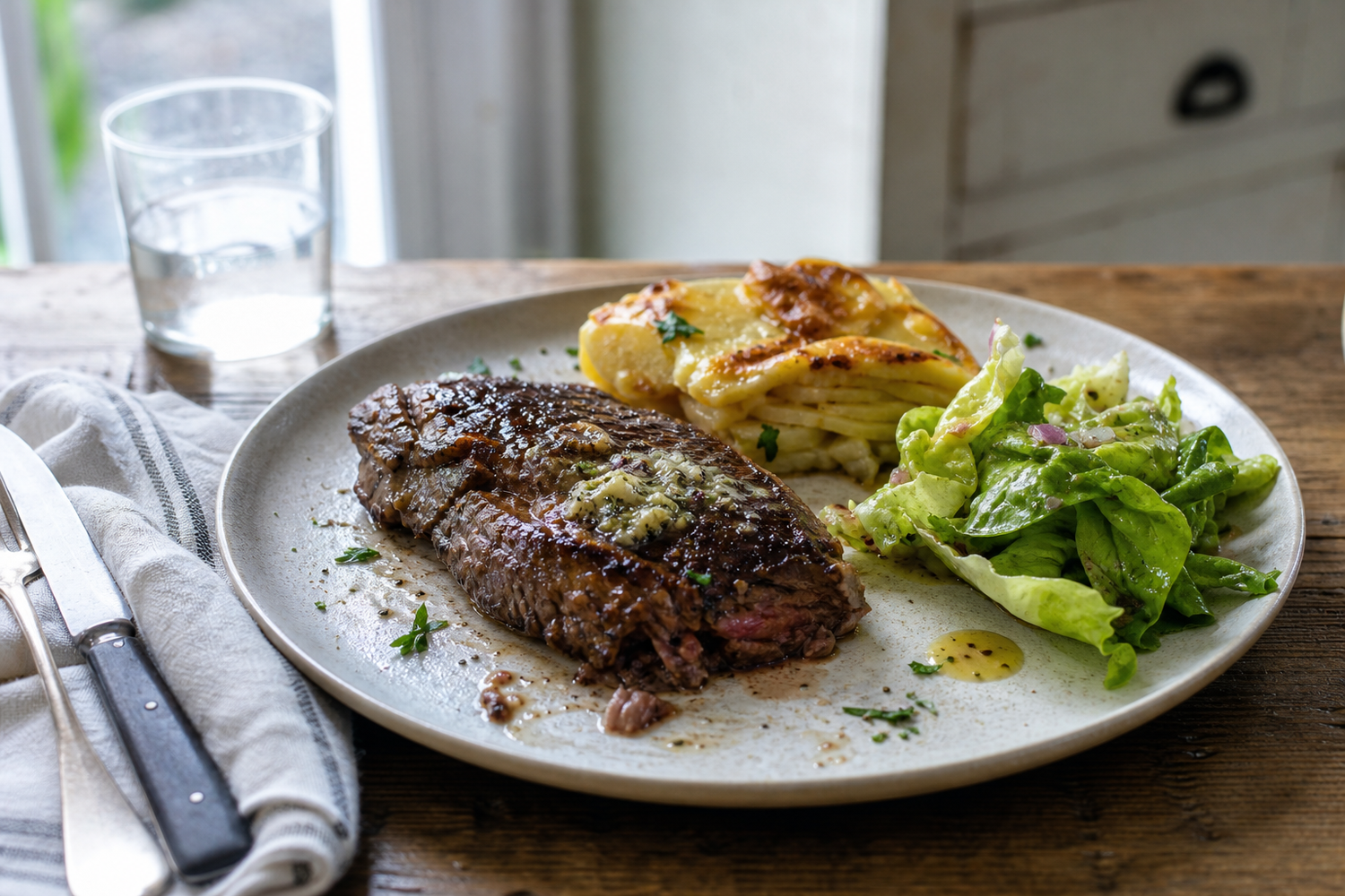 Entrecote met knoflookboter uit de pan