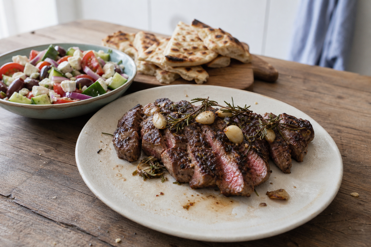 Entrecote van de BBQ met knoflook en rozemarijn