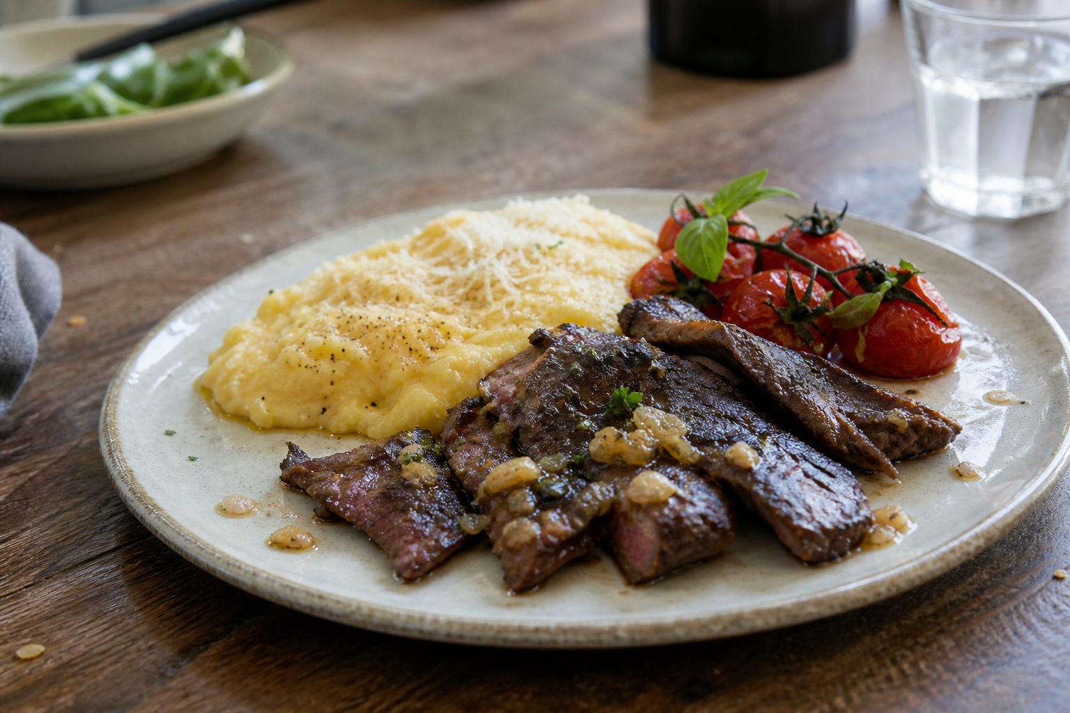 Gebakken bavette met sjalot en knoflookboter