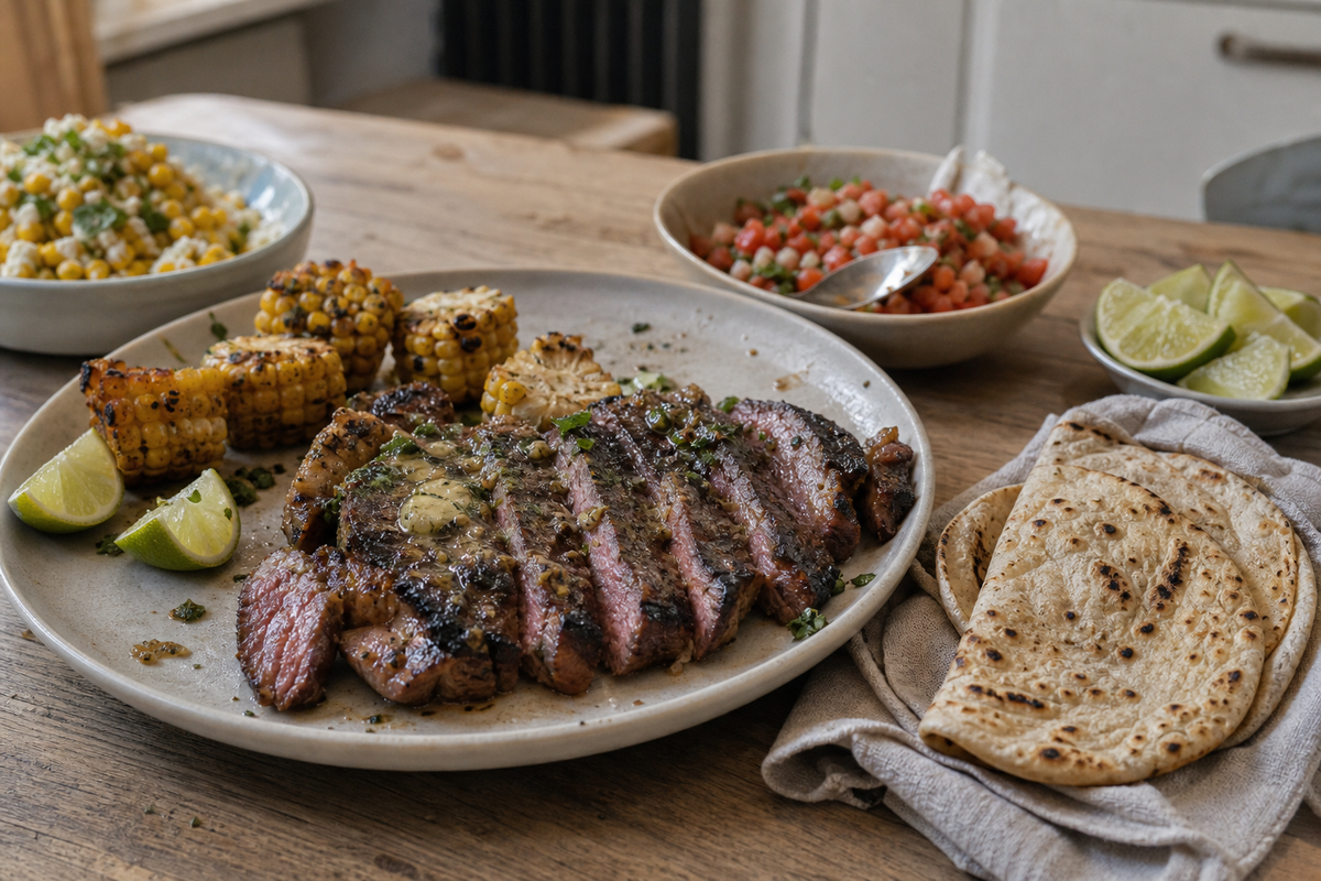Gebraden entrecote uit de oven met knoflookboter
