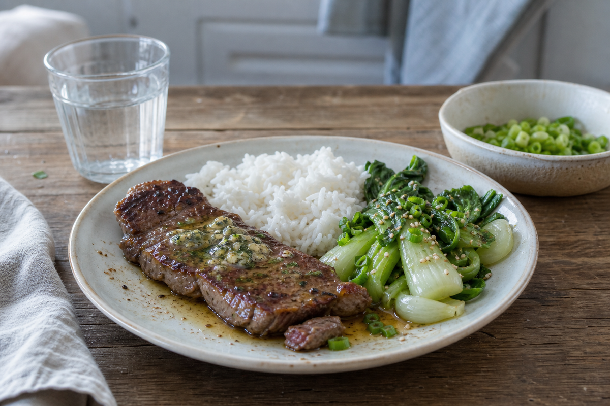 Entrecote uit de pan met knoflookboter