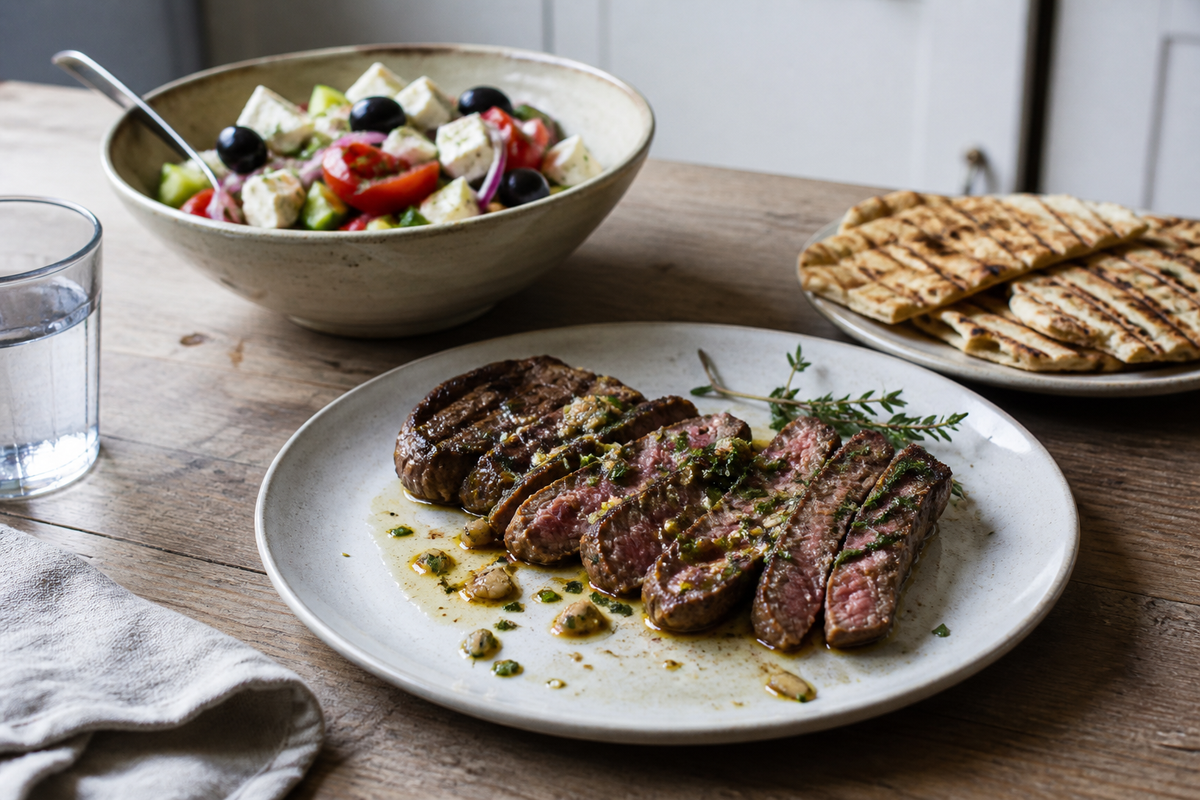 Flat iron met knoflookboter uit de pan