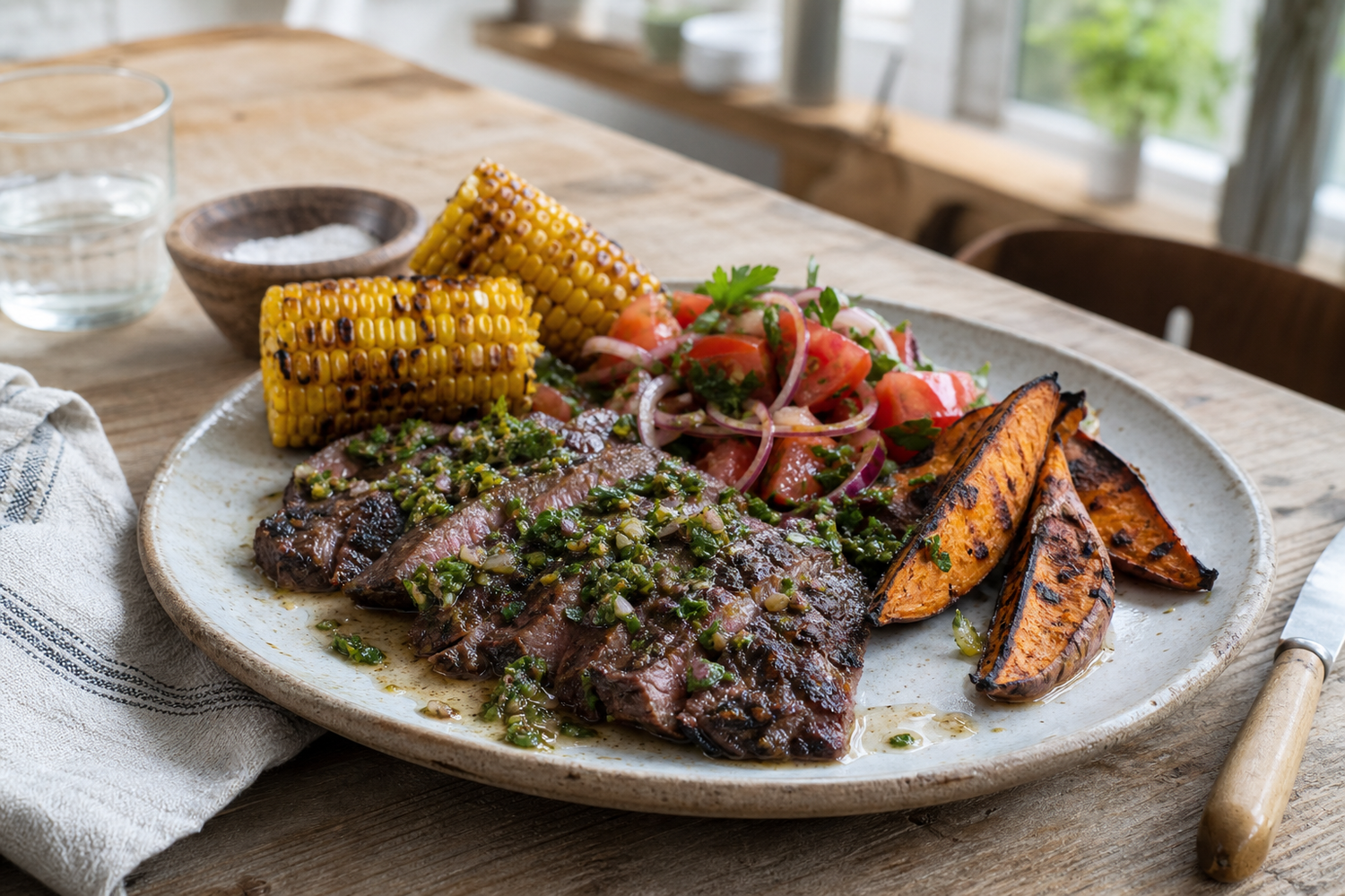 Gegrilde bavette met sjalot en chimichurri