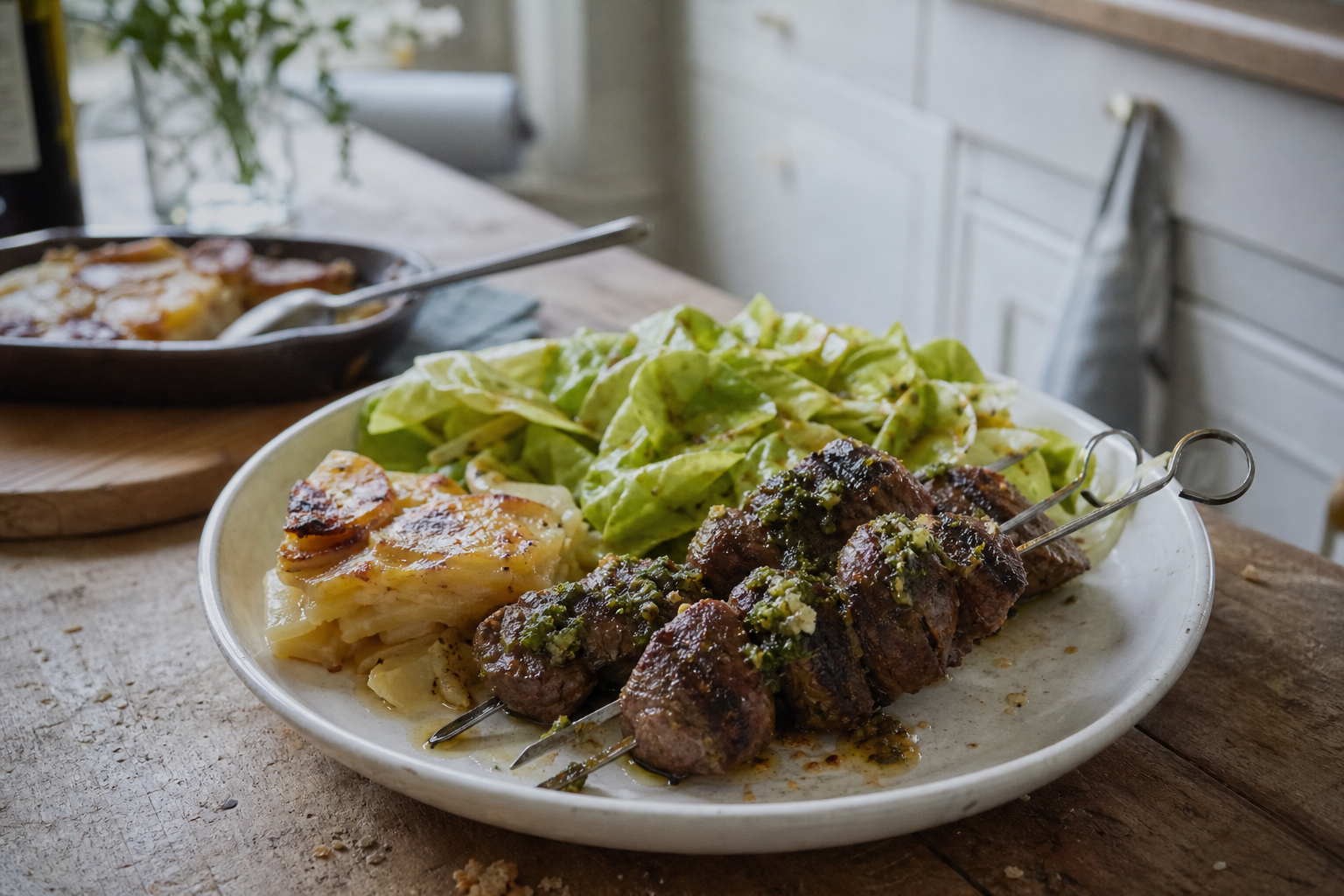 Spiesjes van ossenhaaspuntjes met kruidenboter