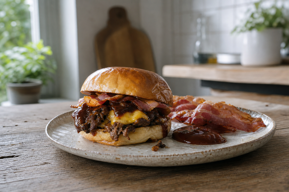 BBQ smashburger met bacon en barbecuesaus
