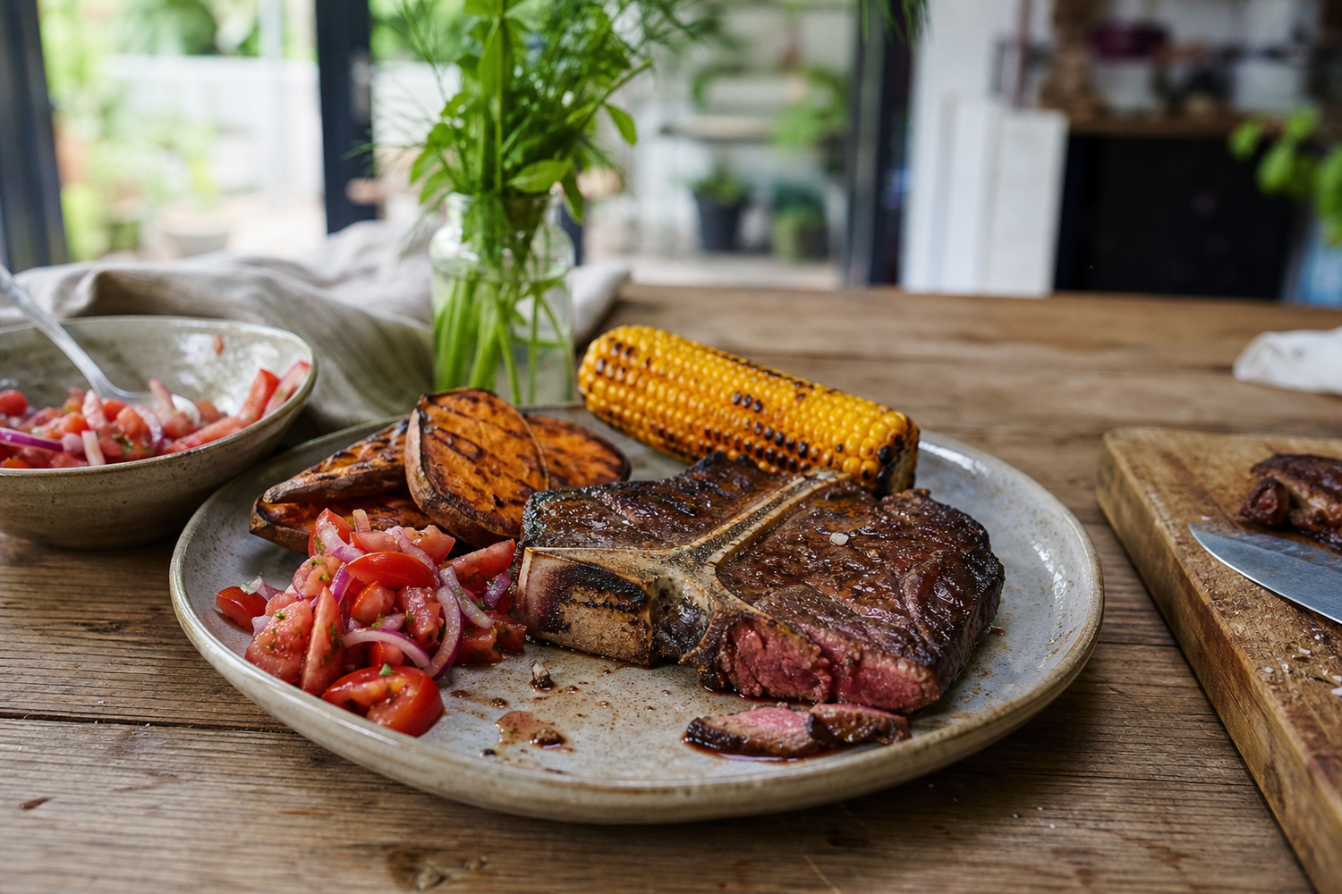 T-bone van de BBQ met reverse sear