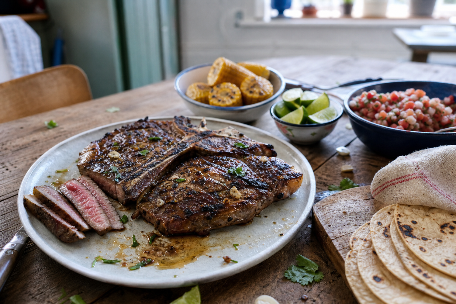T-bone in de pan met knoflook en boter