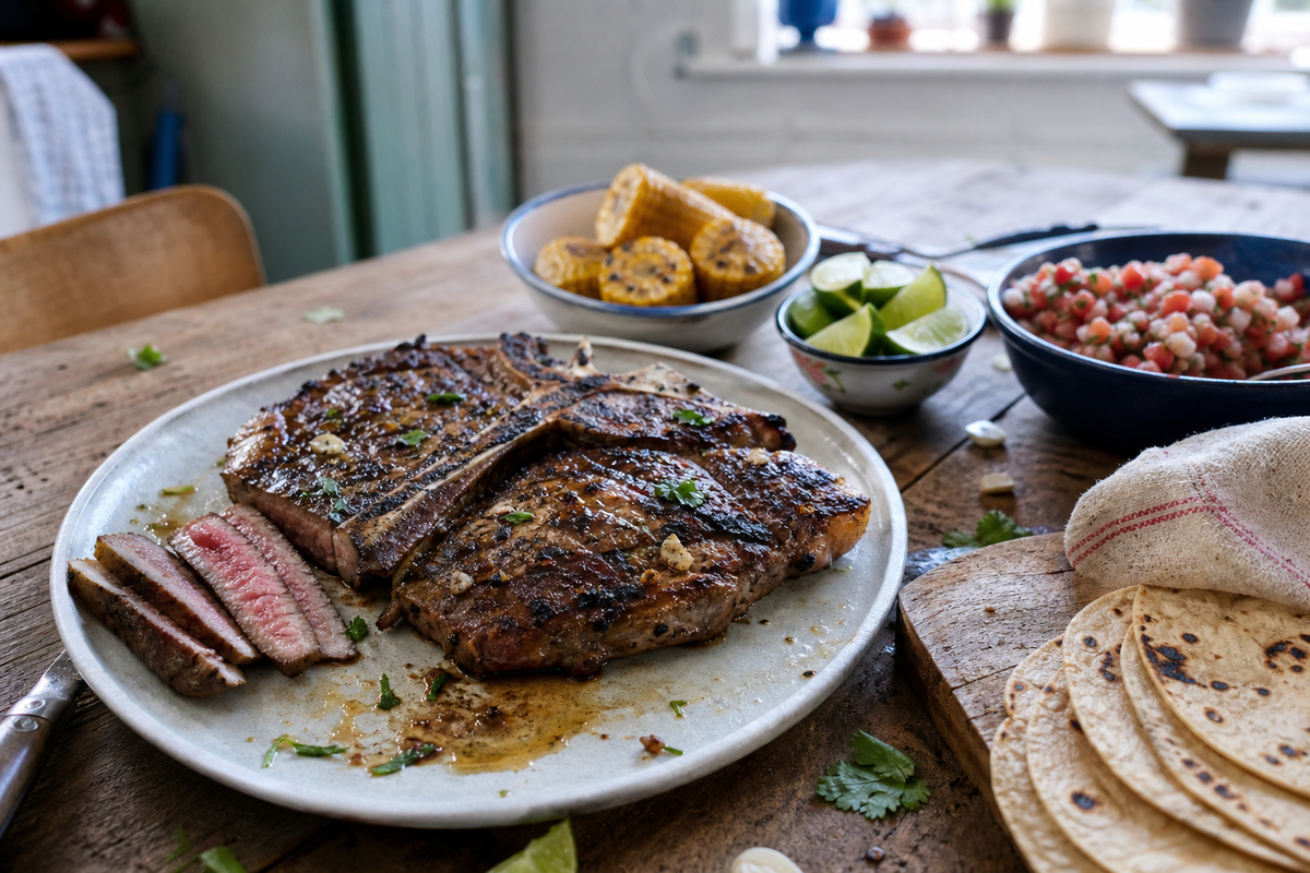 T-bone in de pan met knoflook en boter