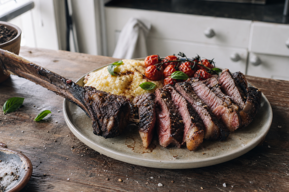 Tomahawk reverse sear van de BBQ
