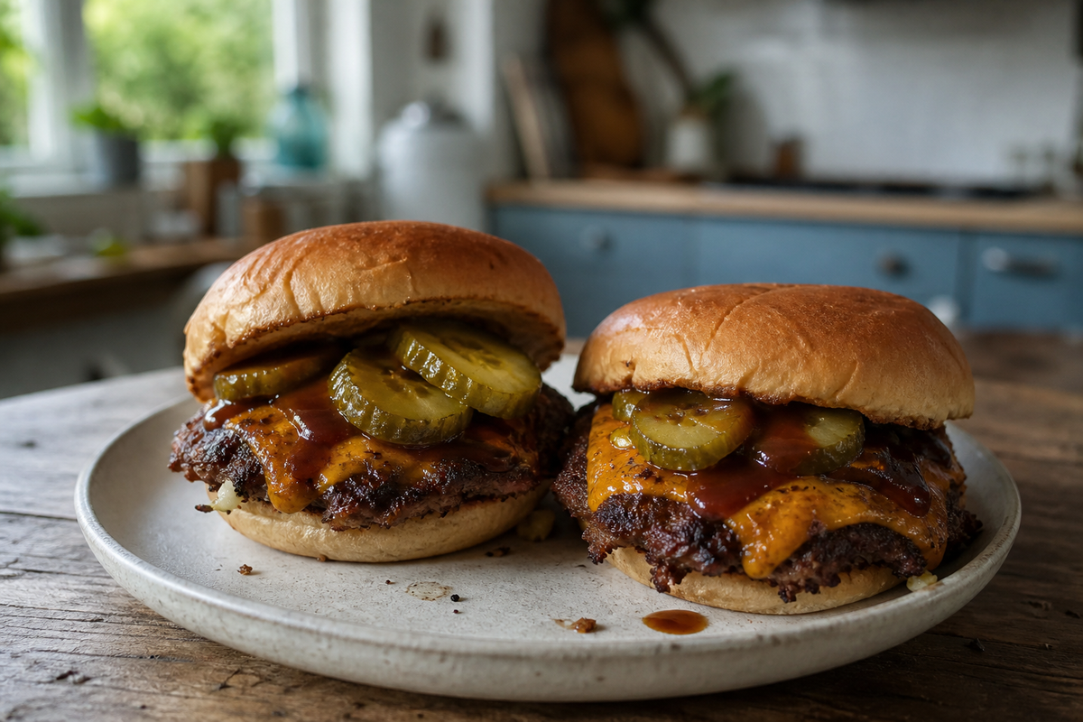 BBQ smashburgers met cheddar en augurk