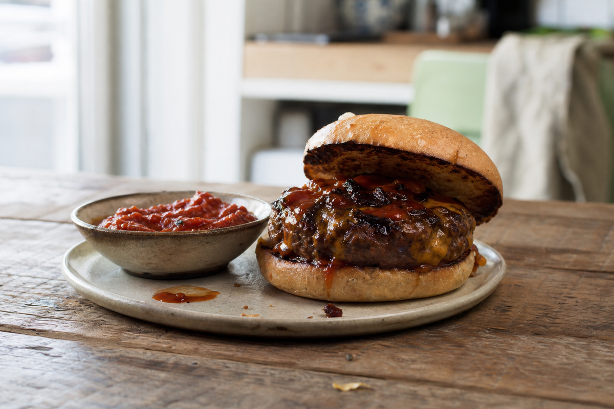 BBQ-burgers met smokey tomatensaus