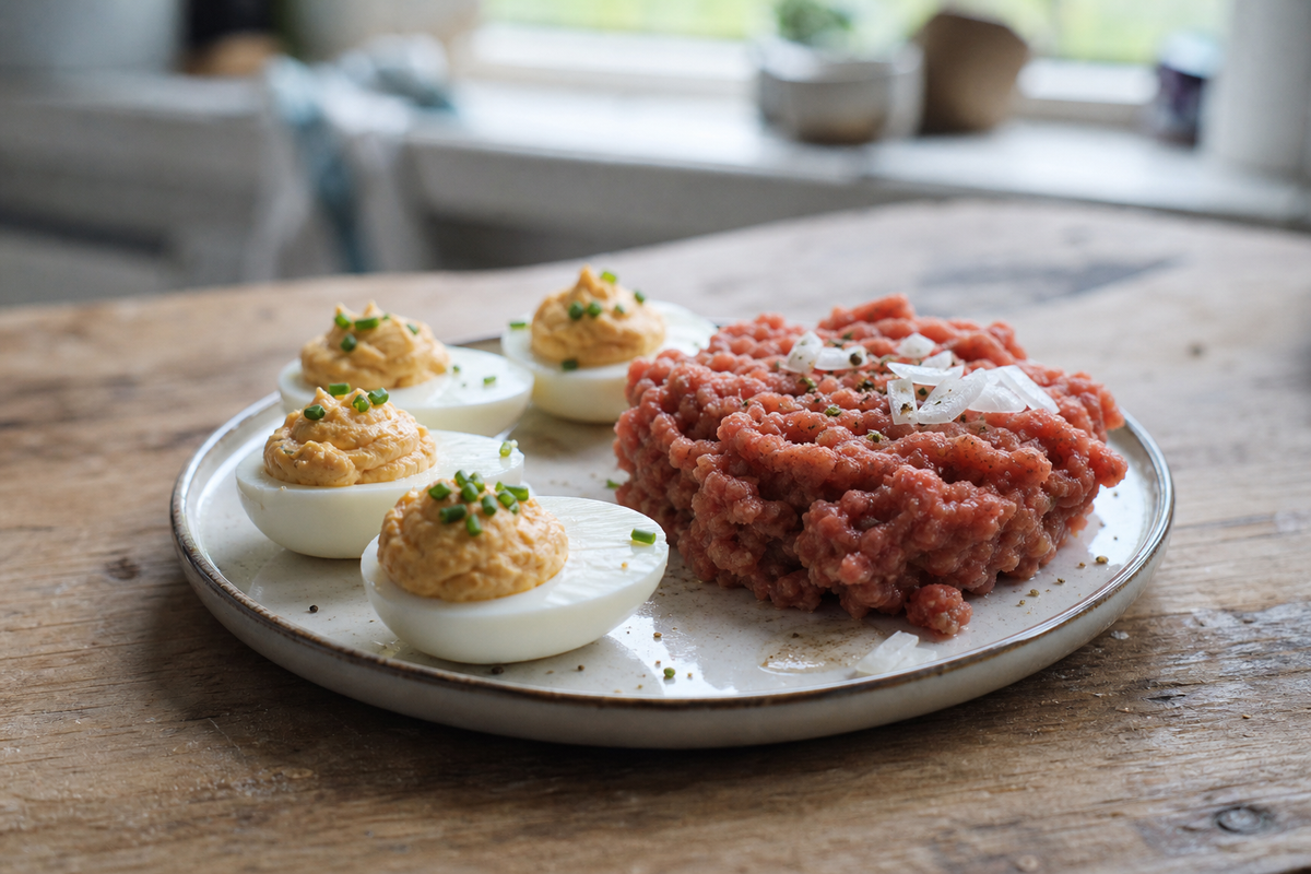 Gevulde eitjes met filet americain