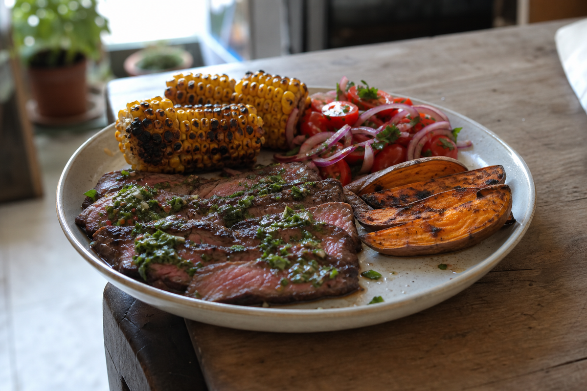 Flat iron van de BBQ met chimichurri