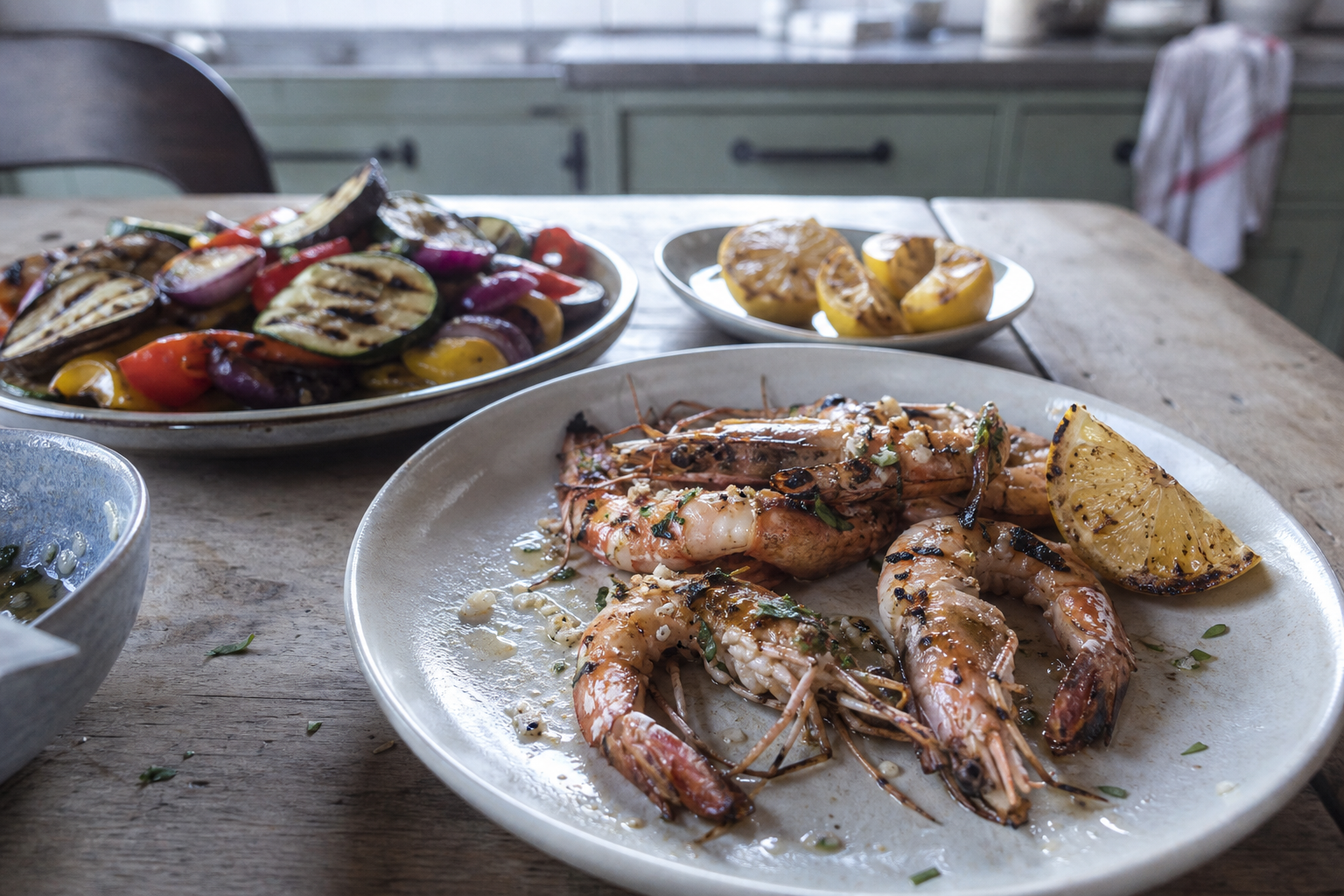 Gegrilde gamba's met knoflook en citroen