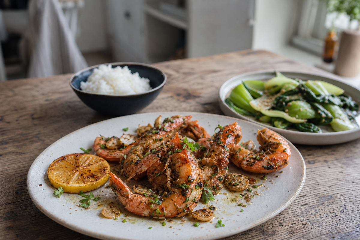 Gegrilde gamba's met knoflook en citroen