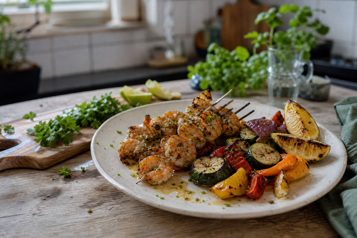 Gambaspiesen van de BBQ met limoen