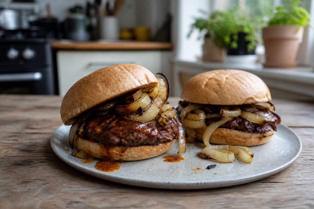 BBQ-burgers met gegrilde ui