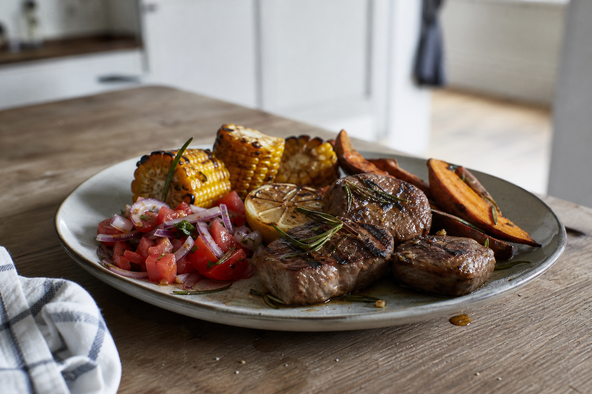 Gegrilde Iberico medaillons met citroen en rozemarijn