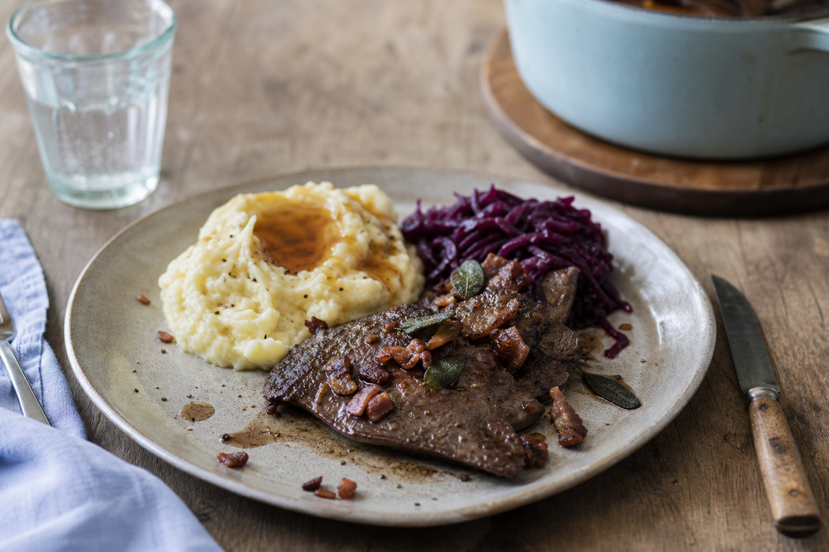 Kalfslever uit de oven met salie en spek