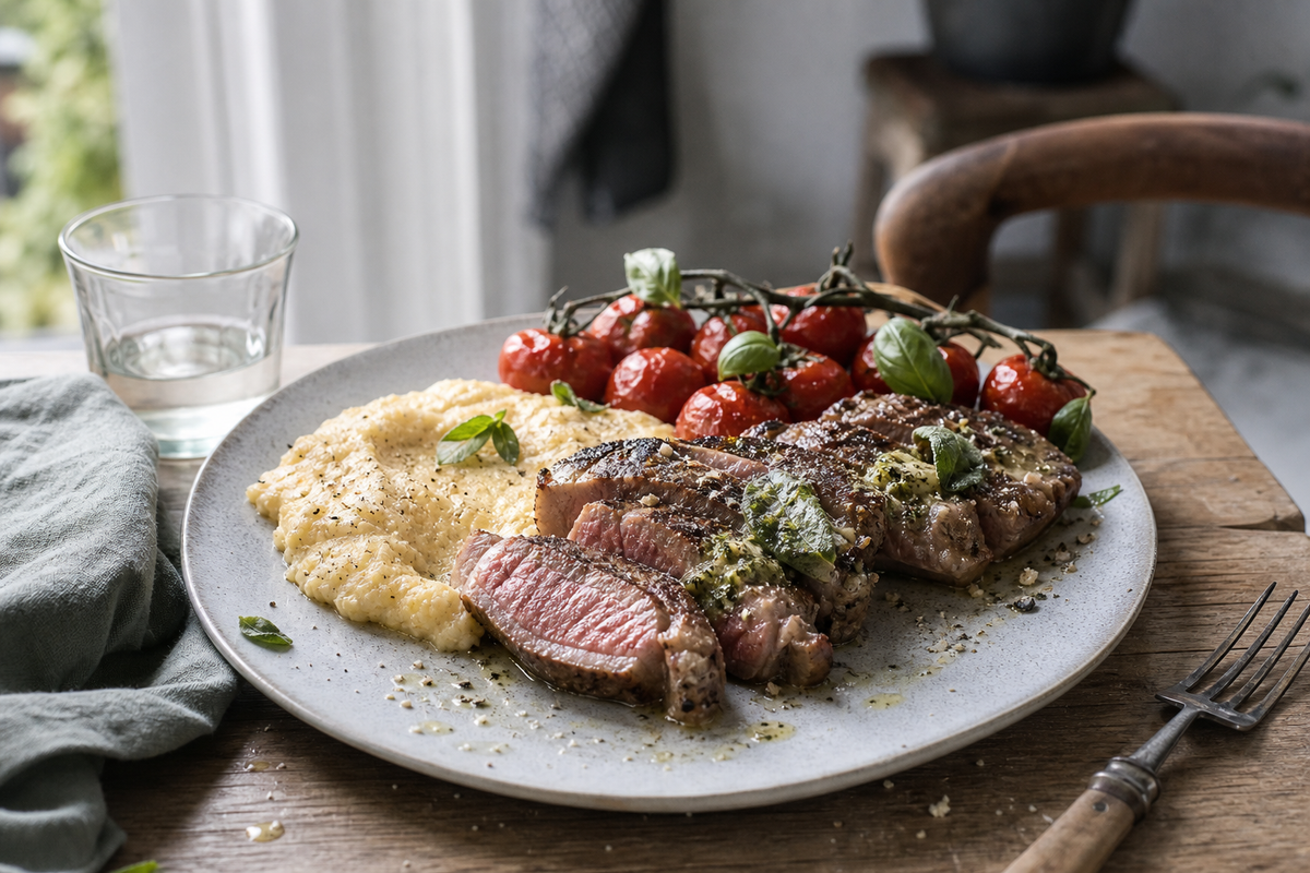 Rosé kalfsribeye uit de oven met salie en citroenboter