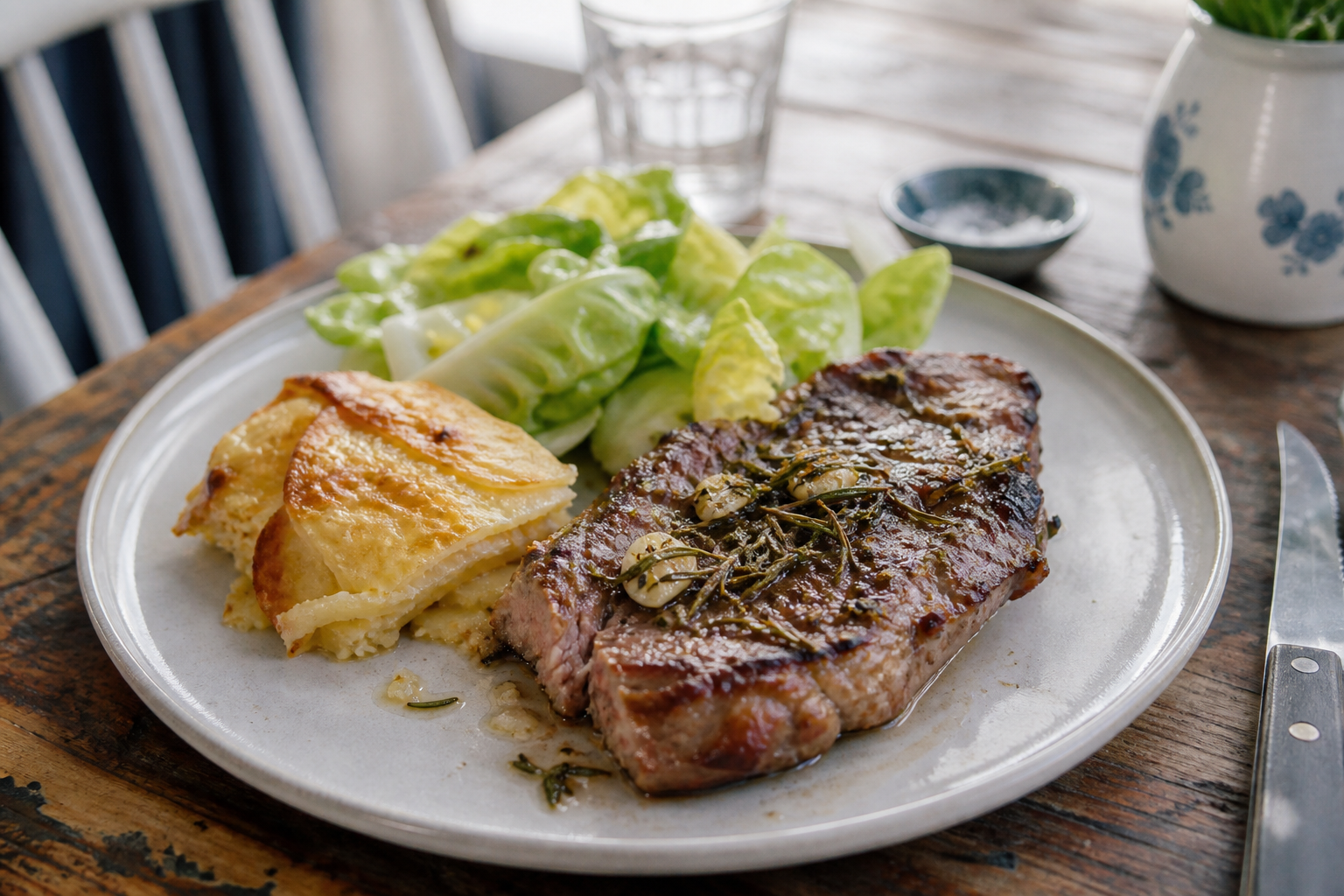 Gegrilde kalfsribeye met knoflook en rozemarijn