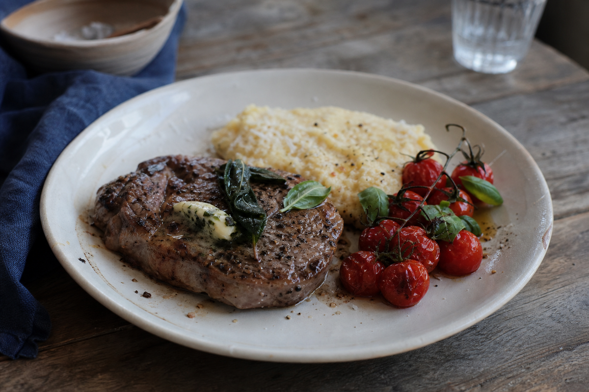Kalfsribeye met salieboter uit de pan