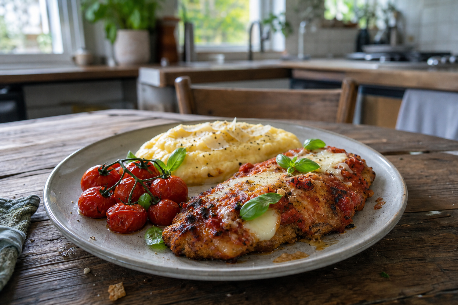 Kalfs schnitzel uit de oven met tomaat en mozzarella