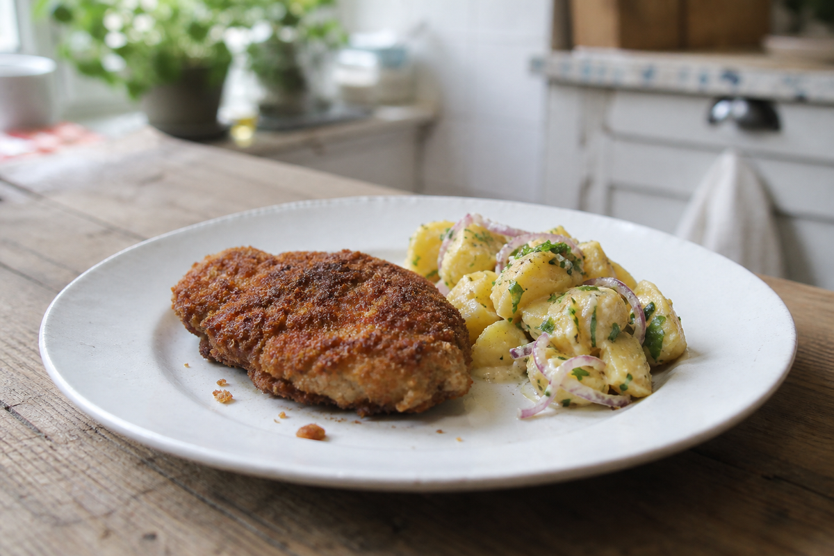 Gepaneerde zwezerik met lauwwarme aardappelsalade