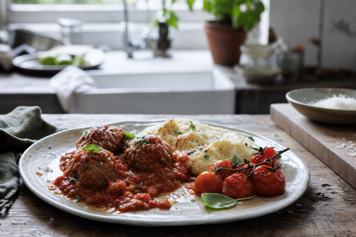 Kalfsgehaktballetjes in tomatensaus
