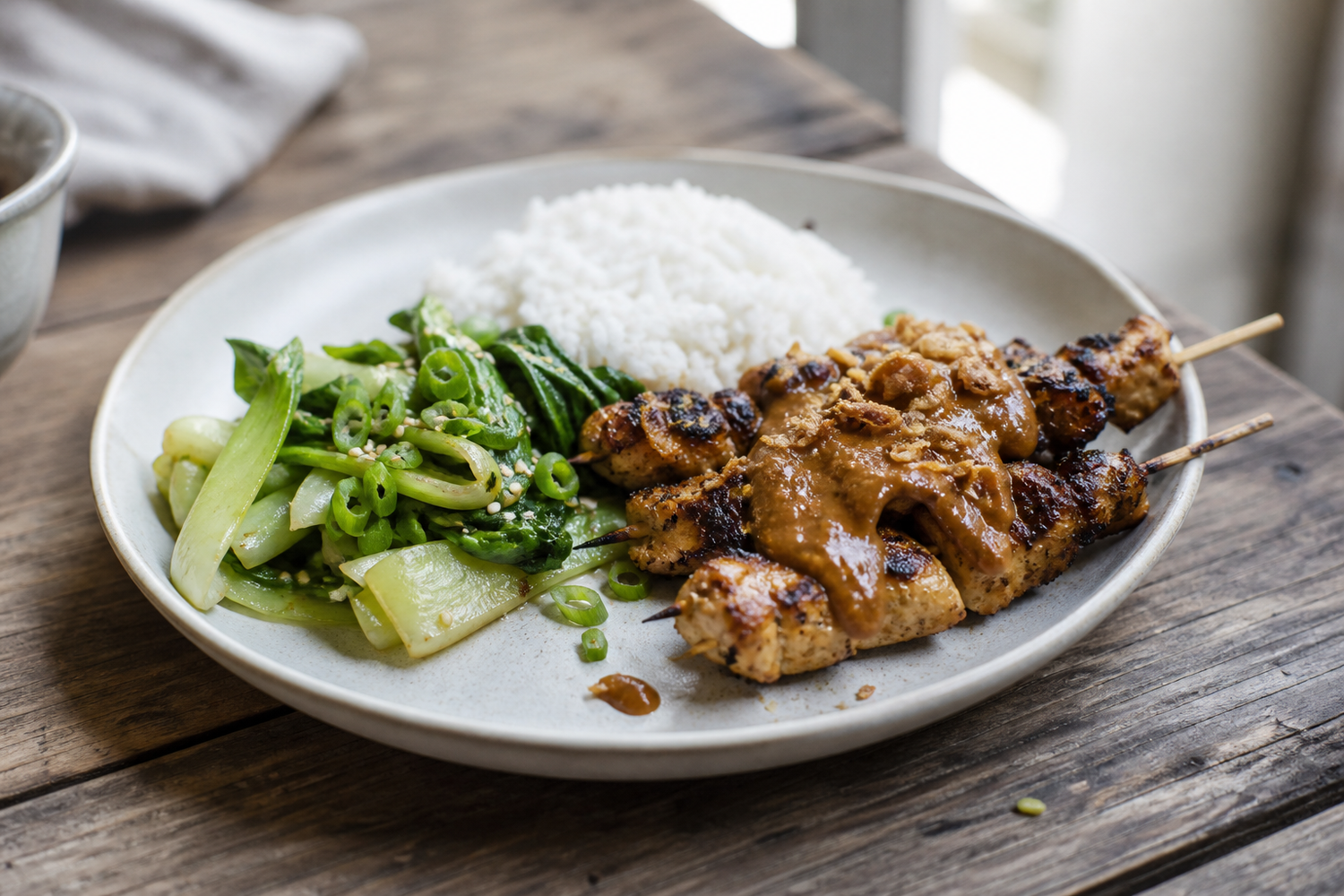 Kipsaté van de BBQ met pindasaus