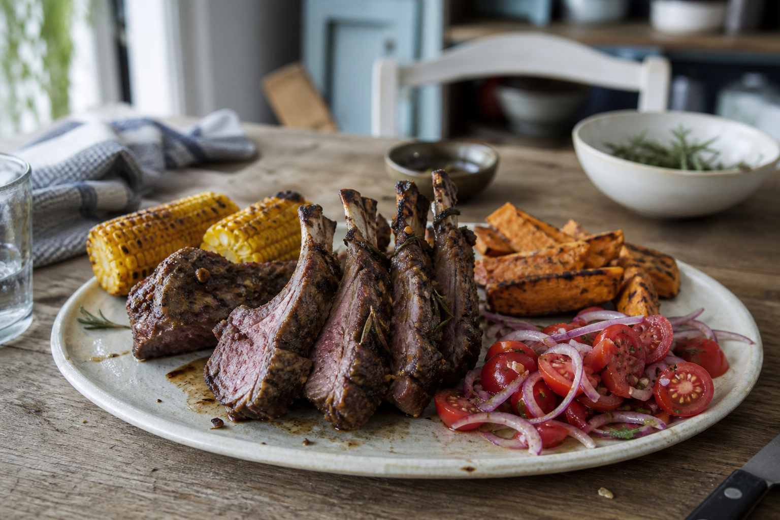 Lamsrack van de BBQ met rozemarijn en knoflook