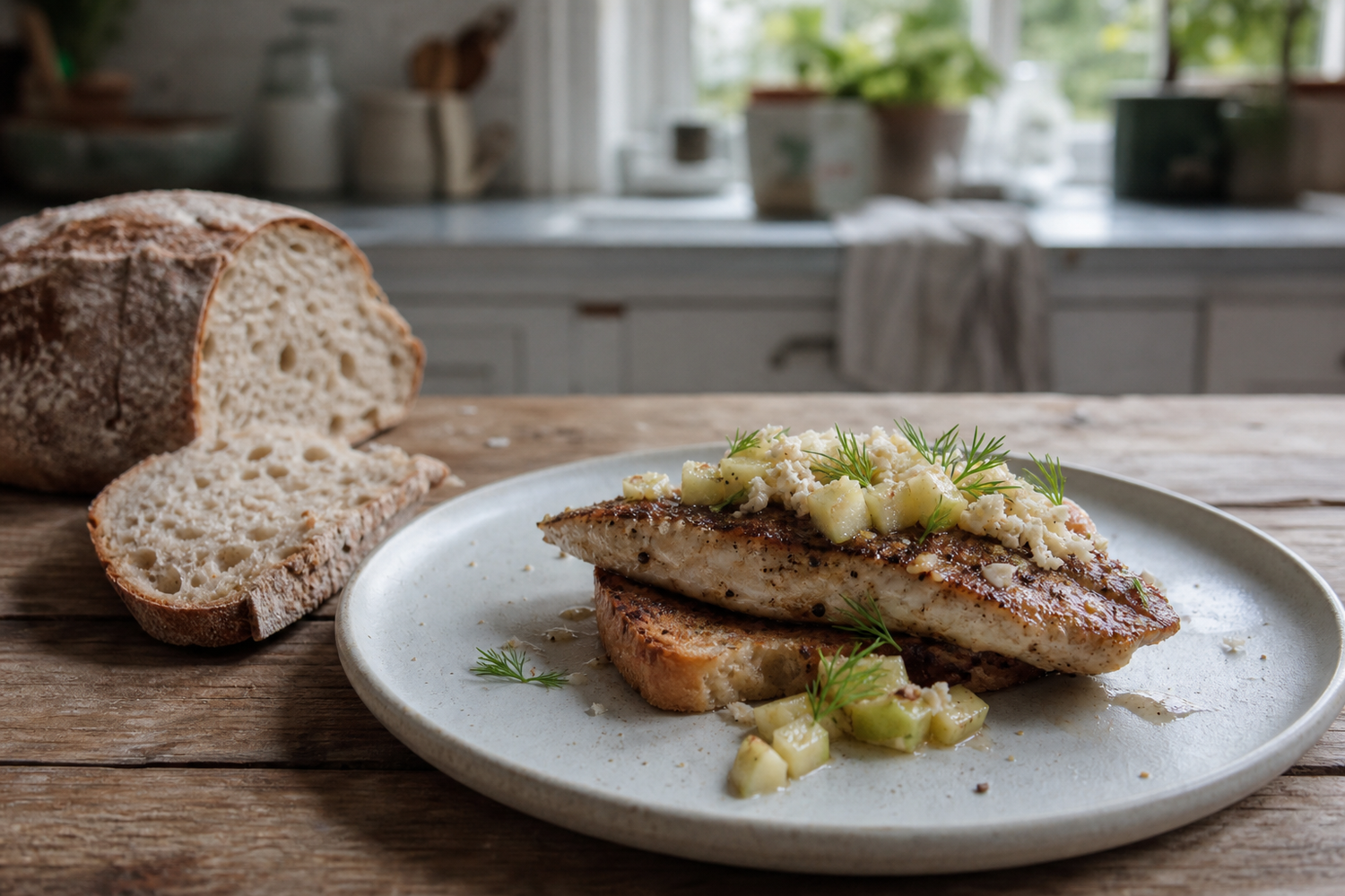 Palingfilet op brioche met appel en mierikswortel