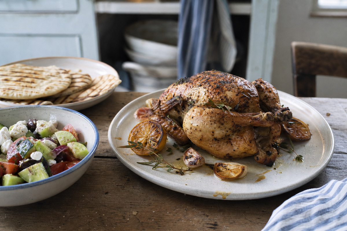 Heel piepkuiken uit de oven met citroen en knoflook