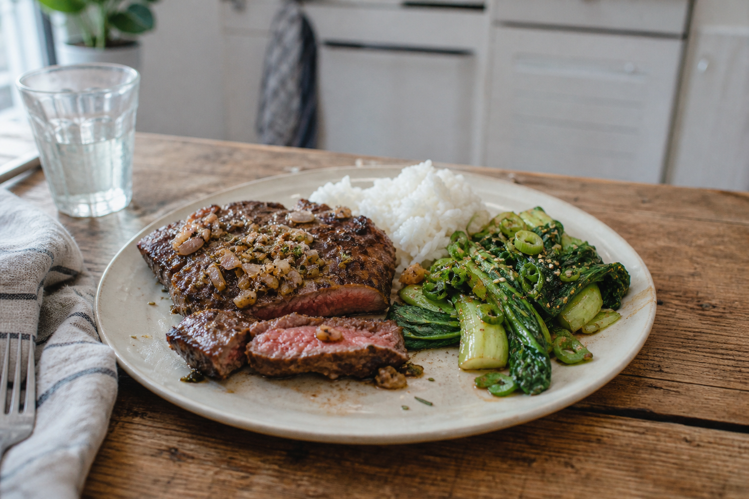 Gebraden rib-eye uit de oven met boter en sjalot