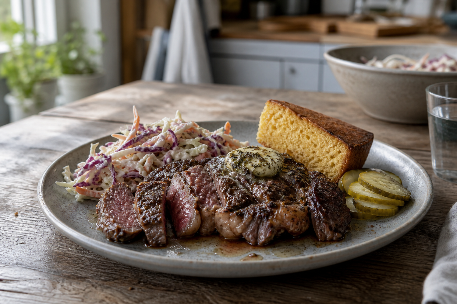 Rib-eye uit de pan met knoflookboter