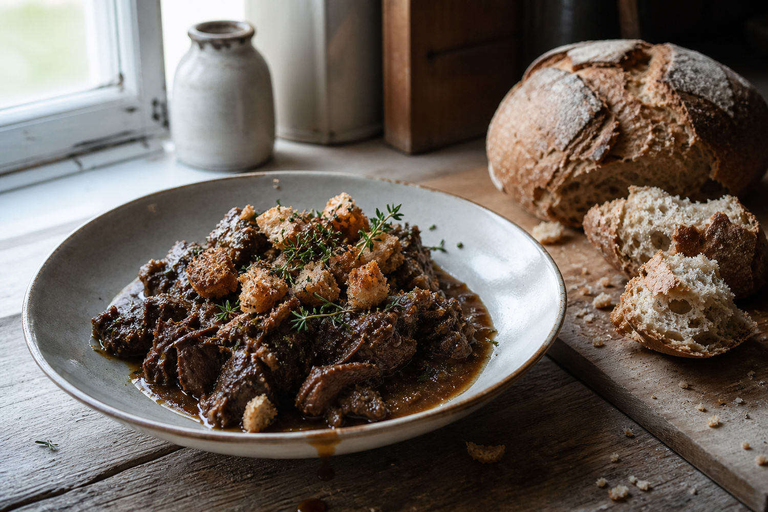 Runderstoof uit de oven met broodkorst