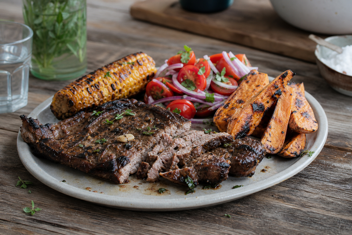 Gegaarde schouderkarbonade van de BBQ met knoflook en tijm