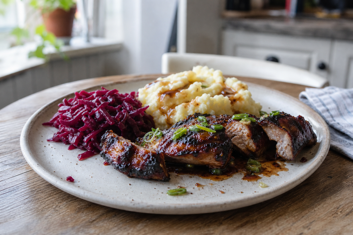 Kleverige spareribs van de BBQ met limoen en bosui