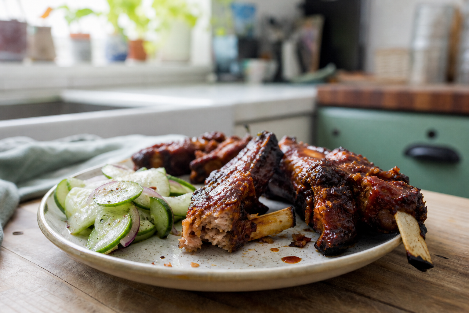 Indische spareribs uit de oven met komkommersalade