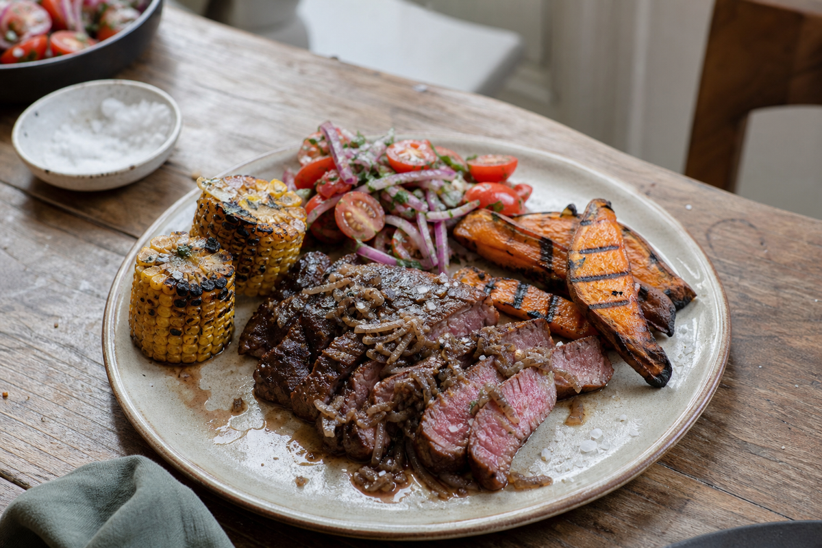 Wagyu entrecote uit de pan met sjalot en zeezout