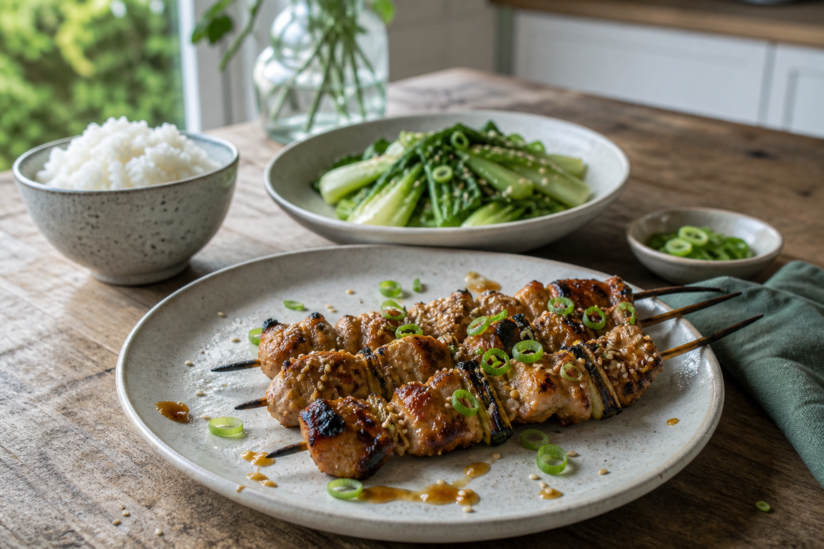 Yakitori van de BBQ met sesam en bosui