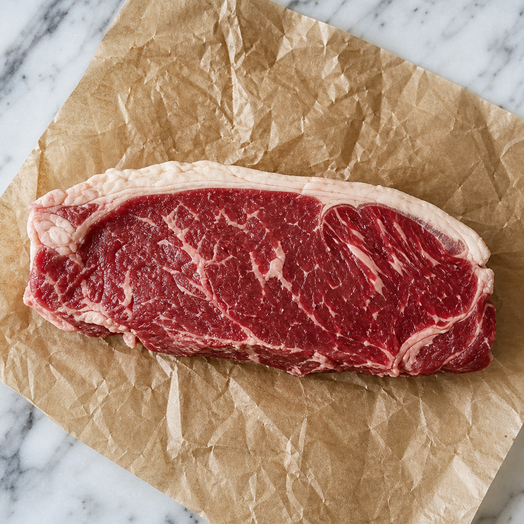 Rauwe New Zealand entrecote met vetrand op bakpapier