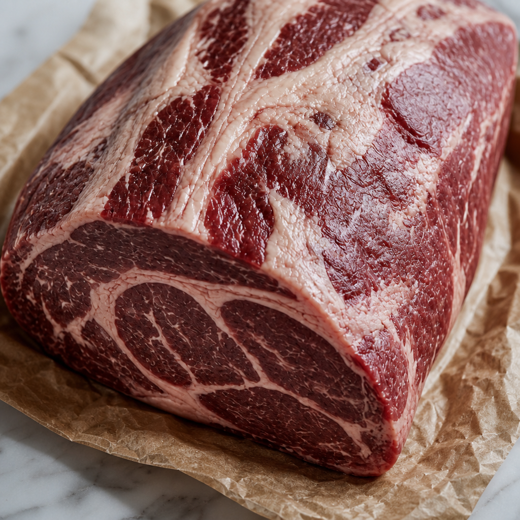 Hele Angus rib-eye met marmering op bruin papier
