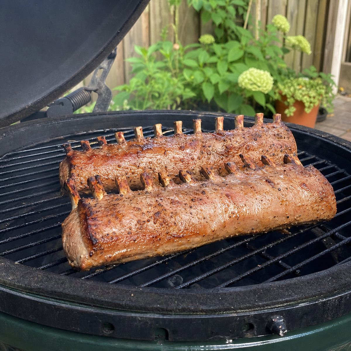Gegrilde Iberico racks met knapperige korst op de BBQ