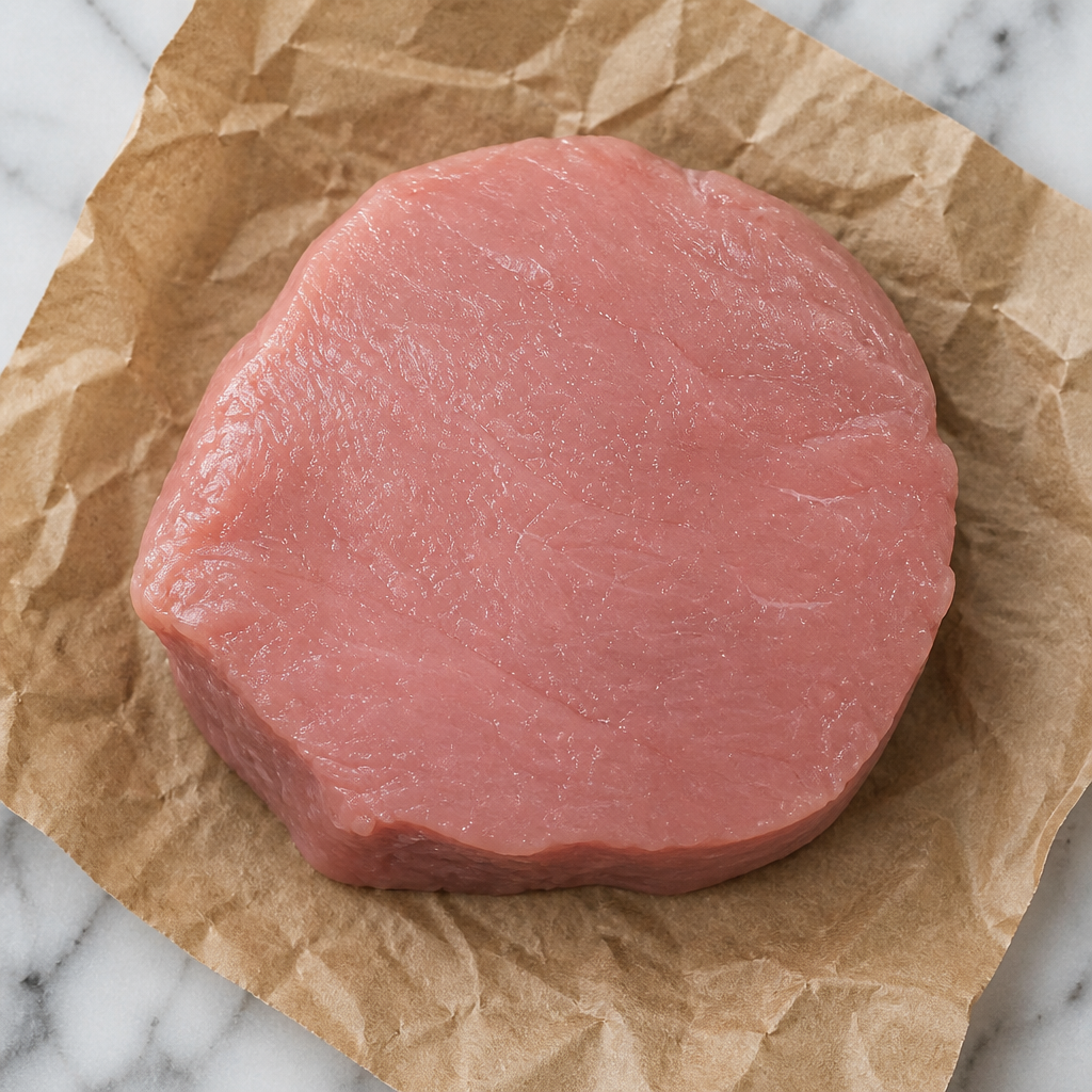 Rauwe kalfs tournedos op bruin papier, rond en netjes opgemaakt